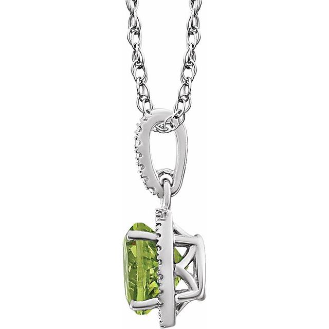 Sterling Silver Natural Peridot & .01 Ctw Natural Diamond 18' Necklace