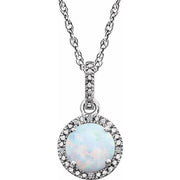 Sterling Silver Lab-grown White Opal & .01 Ctw Natural Diamond 18' Necklace