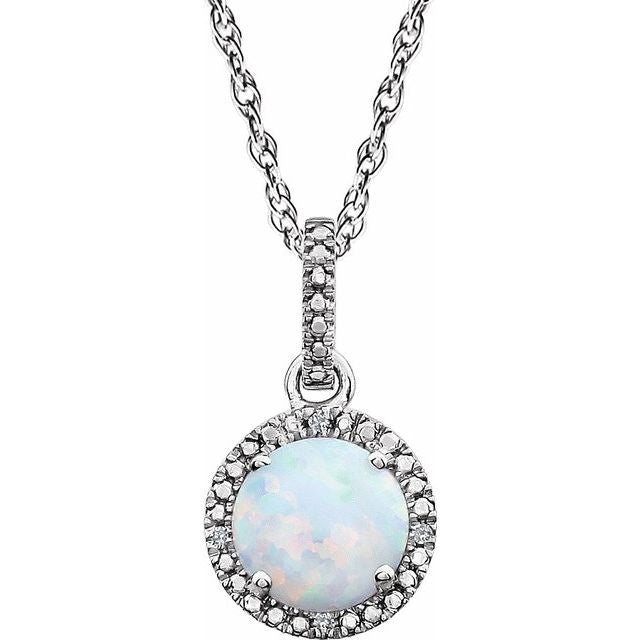 Sterling Silver Lab-grown White Opal & .01 Ctw Natural Diamond 18' Necklace