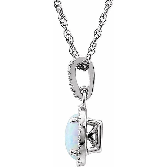 Sterling Silver Lab-grown White Opal & .01 Ctw Natural Diamond 18' Necklace