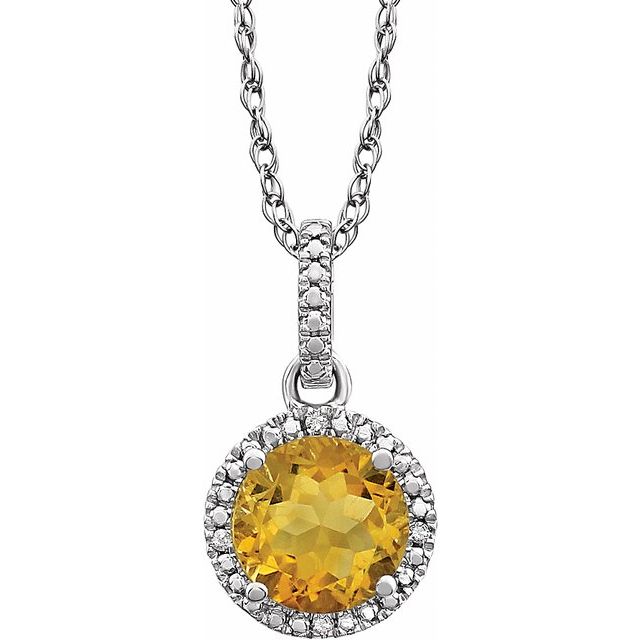 Sterling Silver Natural Citrine & .01 Ctw Natural Diamond 18' Necklace