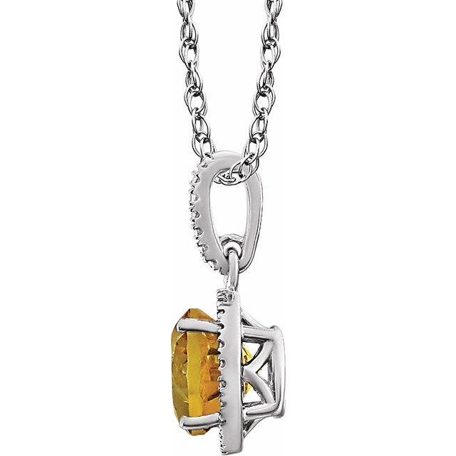 Sterling Silver Natural Citrine & .01 Ctw Natural Diamond 18' Necklace