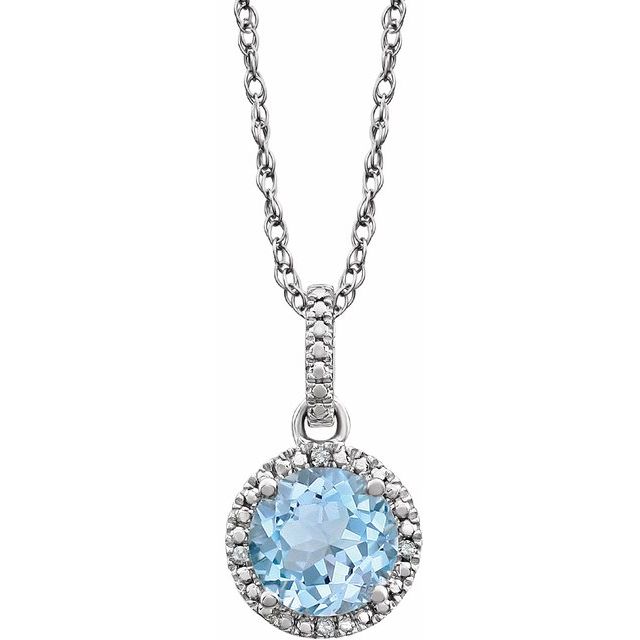 Sterling Silver Natural Sky Blue Topaz & .01 Ctw Natural Diamond 18' Necklace