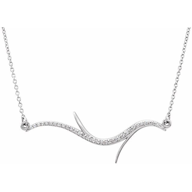 14k White 1/8 Ctw Natural Diamond Freeform Bar 18' Necklace