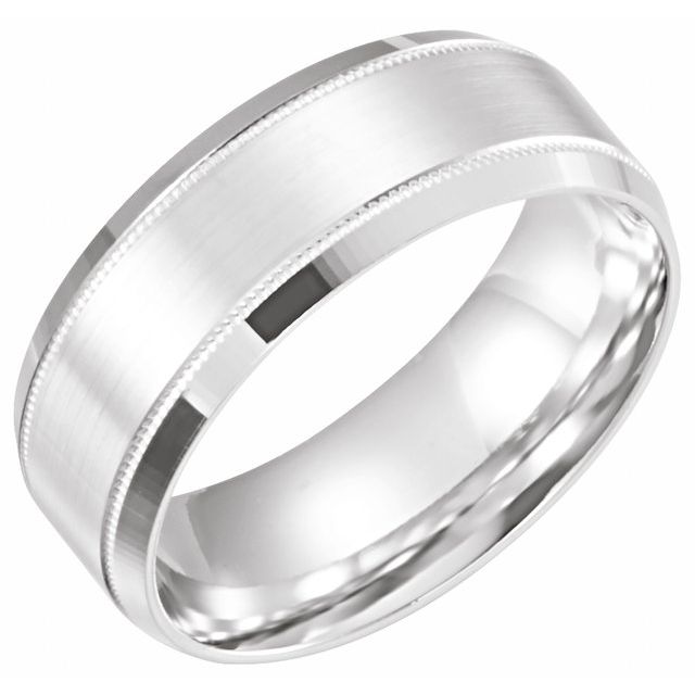 Sterling Silver 8 mm Beveled-Edge Band with Milgrain Size 8.5