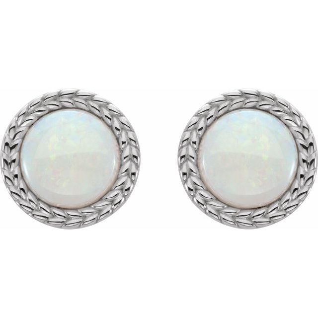 14k White Natural White Opal Bezel-set Leaf Earrings