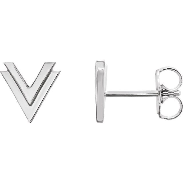 14k White 8 Mm Double V Earrings
