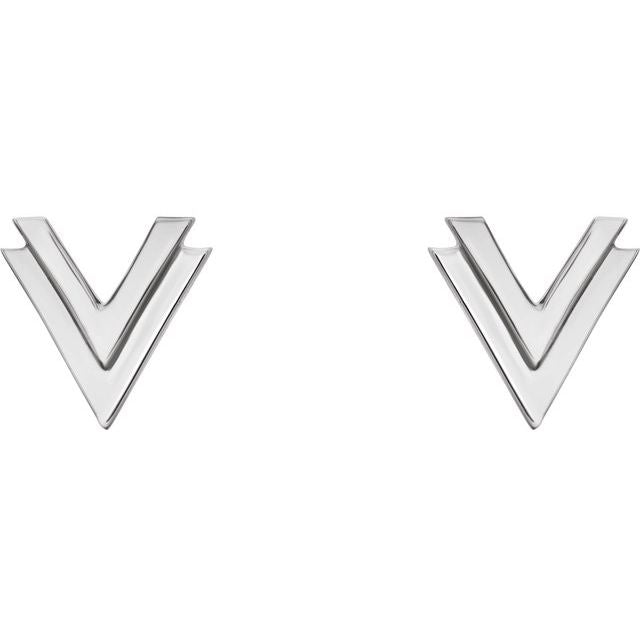 14k White 8 Mm Double V Earrings