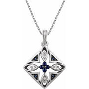 Sterling Silver Natural Blue Sapphire & .025 CTW Natural Diamond 18' Necklace