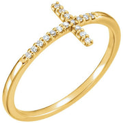 14k Yellow .07 Ctw Natural Diamond Sideways Cross Ring