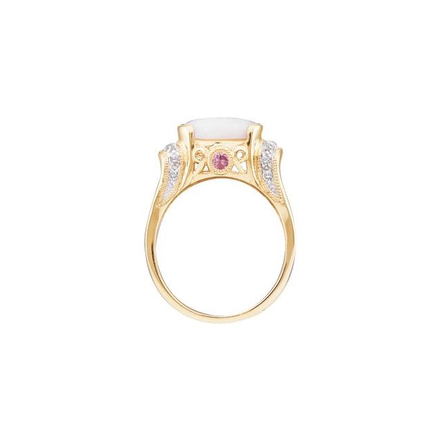 14K Yellow/White Natural White Opal, Natural Pink Tourmaline & 1/6 CTW Natural Diamond Ring