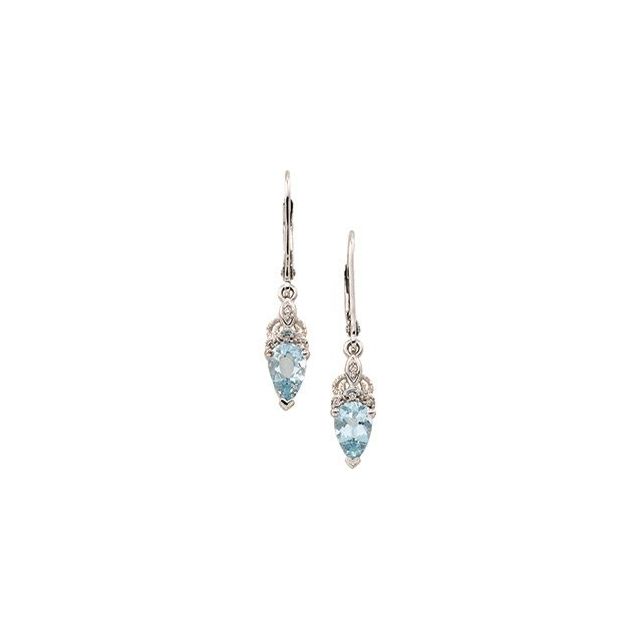 14K White Natural Aquamarine & .04 CTW Natural Diamond Earrings