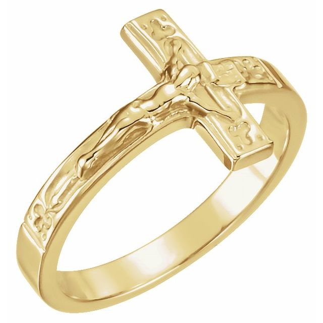 14K Yellow 15 mm Crucifix Ring Size 8