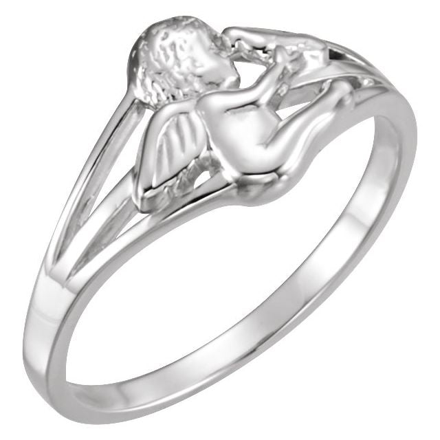 Sterling Silver 9.7 mm Cherub & Dove Ring
