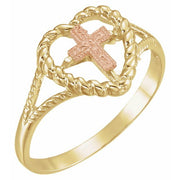 14K Yellow/Rose Heart Cross Ring