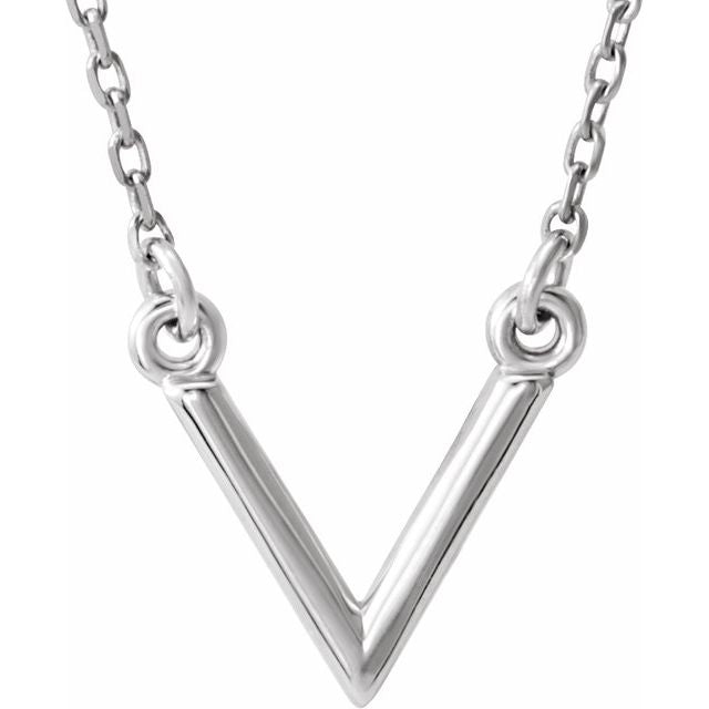 14k White Geometric V 16 1/2' Necklace