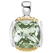 14K Yellow & Sterling Silver Natural Green Quartz Pendant