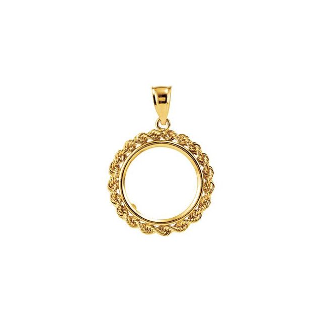 14K Yellow Rope Coin Frame Bezel Pendant Mounting for 17.9x1.2 mm Coin