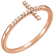14k Rose .07 Ctw Natural Diamond Sideways Cross Ring