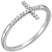 14k White .07 Ctw Natural Diamond Sideways Cross Ring