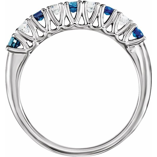 14k White Natural Blue Sapphire & 1/4 Ctw Natural Diamond Anniversary Band Size 7