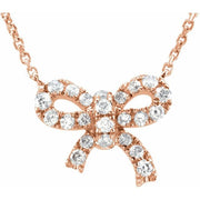 14k Rose 1/6 Ctw Natural Diamond Bow 18' Necklace