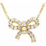 14k Yellow 1/6 Ctw Natural Diamond Bow 18' Necklace