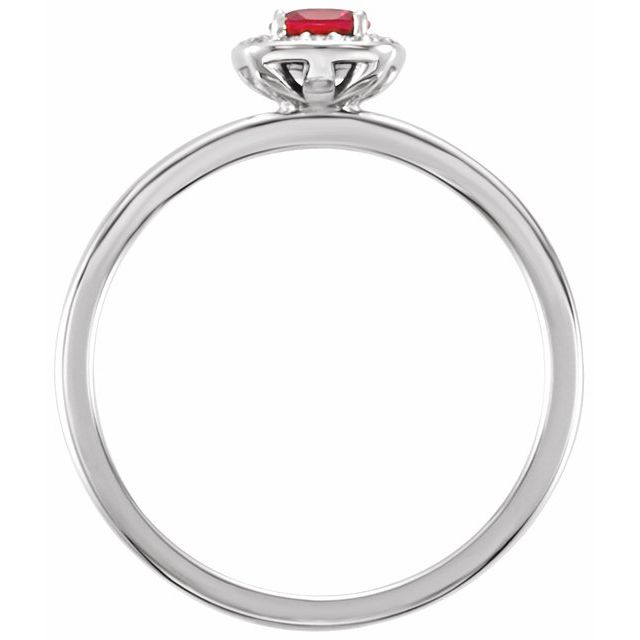 14k White Lab-grown Ruby & .04 Ctw Natural Diamond Halo-style Ring