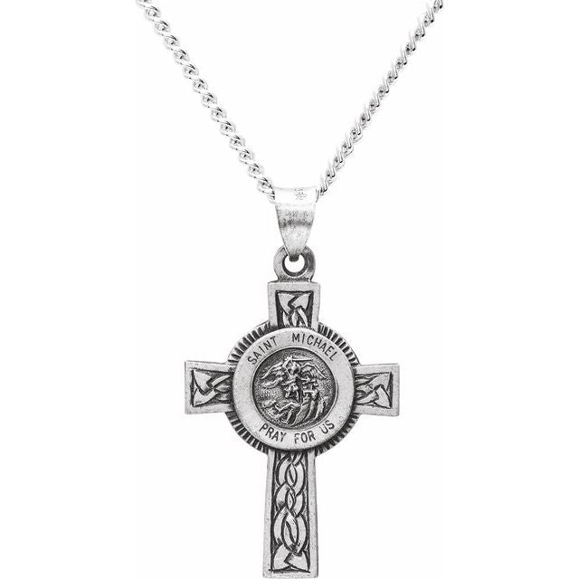 Sterling Silver St. Michael Cross 24' Necklace