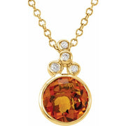 14K Yellow Checkerboard Natural Citrine & .04 CTW Natural Diamond 18' Necklace