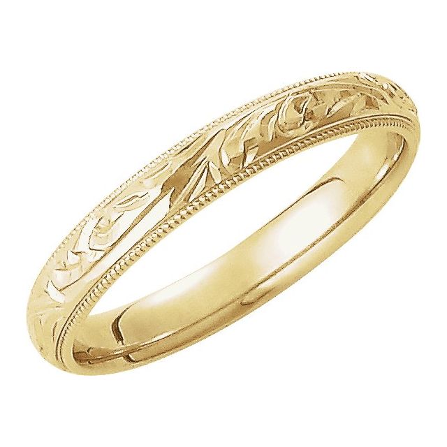 14k Yellow 3 Mm Milgrain Hand-engraved Comfort-fit Band Size 7