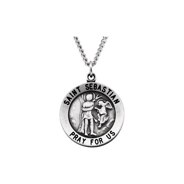 Sterling Silver 18 mm Round St. Sebastian 18' Necklace
