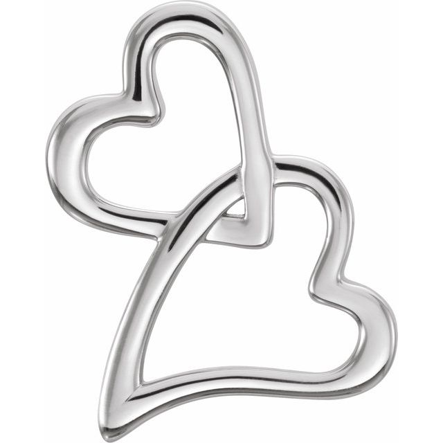 14k White Double Heart Slide Pendant