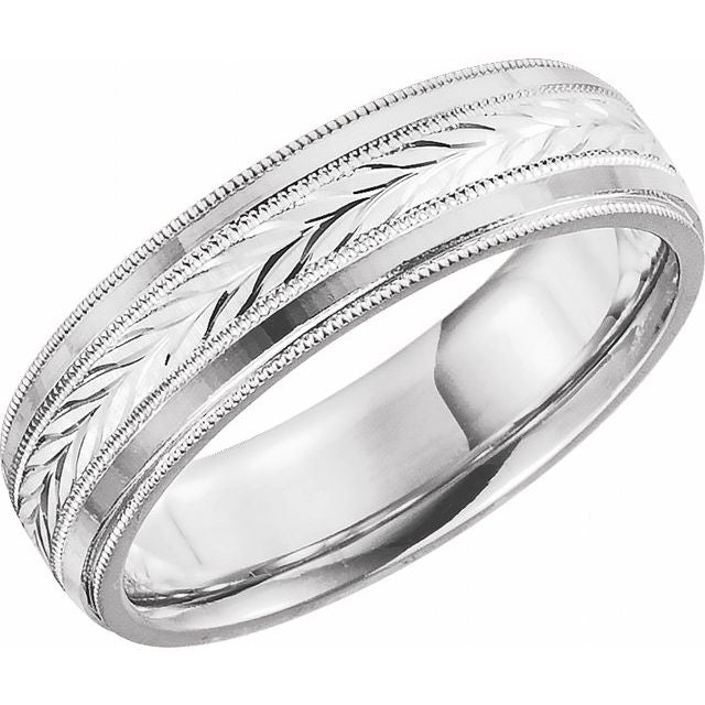14K White 6 mm Wheat Patterned Band Size 11.5