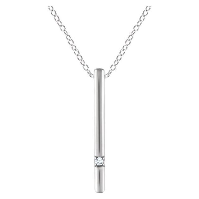 14k White .015 Ct Natural Diamond Bar 16-18' Necklace