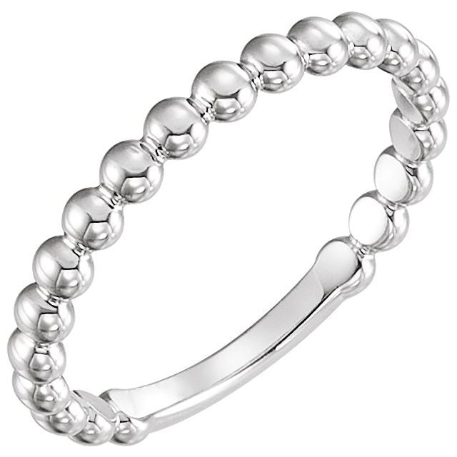 14k White 2.5 Mm Stackable Beaded Ring