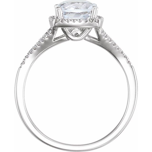 14k White Lab-grown White Sapphire & 1/5 Ctw  Natural Diamond Ring