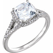 14k White Lab-grown White Sapphire & 1/5 Ctw  Natural Diamond Ring