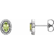 14k White Natural Peridot & .08 Ctw Natural Diamond Earrings