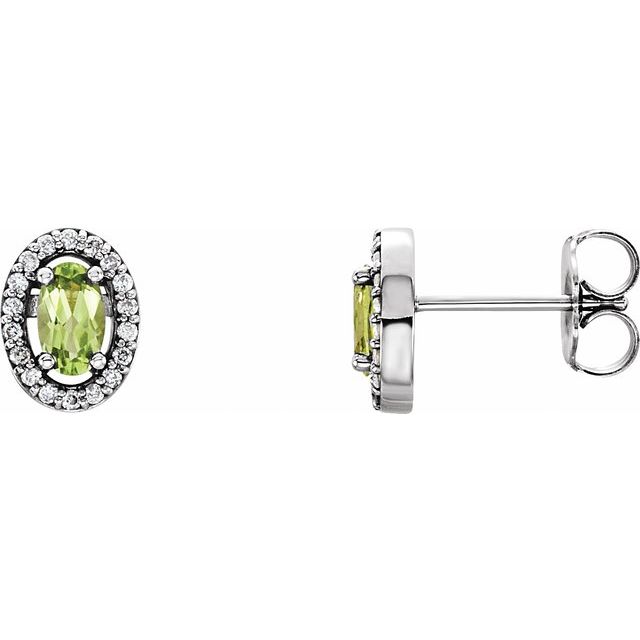 14k White Natural Peridot & .08 Ctw Natural Diamond Earrings