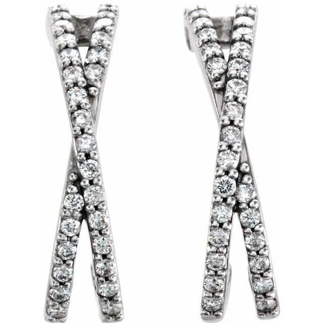 14k White 1/4 Ctw Natural Diamond Criss-cross J-hoop Earrings