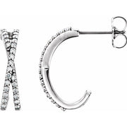 14k White 1/4 Ctw Natural Diamond Criss-cross J-hoop Earrings