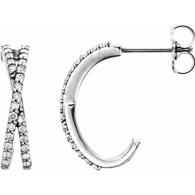 14k White 1/4 Ctw Natural Diamond Criss-cross J-hoop Earrings