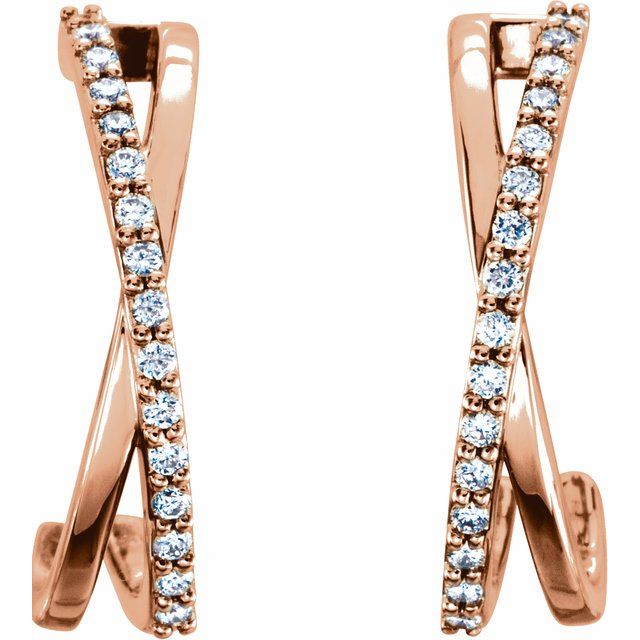 14k Rose 1/6 Ctw Natural Diamond Criss-cross J-hoop Earrings