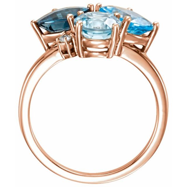 14k Rose Natural Swiss Blue, Natural London Blue, & Natural Sky Blue Topaz & .05 Ctw Natural Diamond Ring