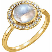 14k Yellow Natural Rainbow Moonstone & 1/8 Ctw Natural Diamond Halo-style Ring
