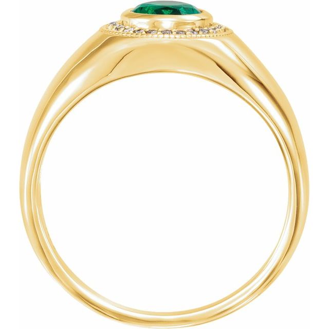 14k Yellow Lab-grown Emerald & 1/8 Ctw Natural Diamond Halo-style Ring