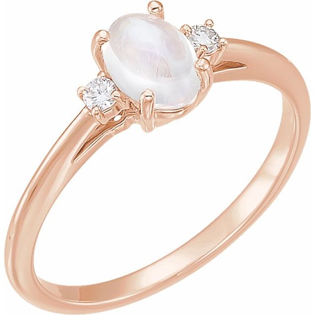 14k Rose Natural Rainbow Moonstone & .06 Ctw Natural Diamond Ring