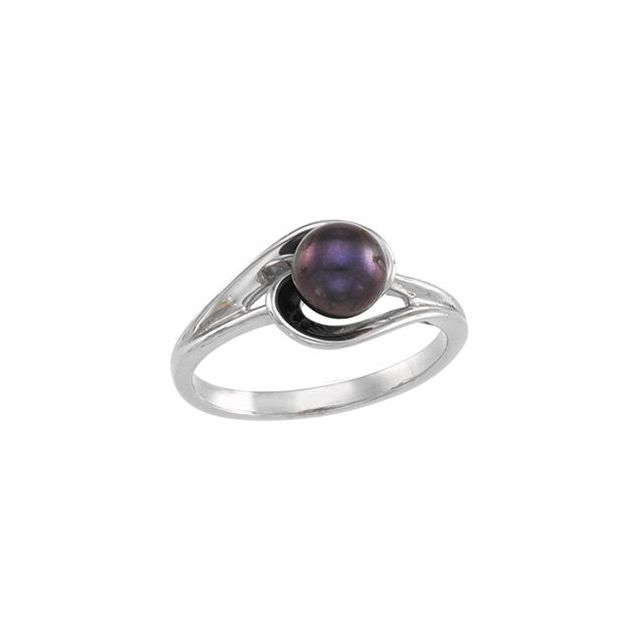 14K White Cultured Black Akoya Pearl Ring