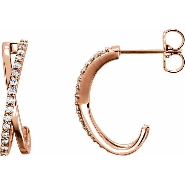 14k Rose 1/6 Ctw Natural Diamond Criss-cross J-hoop Earrings